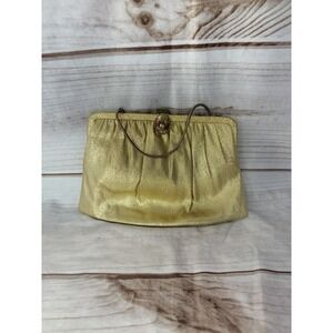 Vintage Gold Handbag Clutch Purse Portrait Clip Closure Brass Chain Handle‎